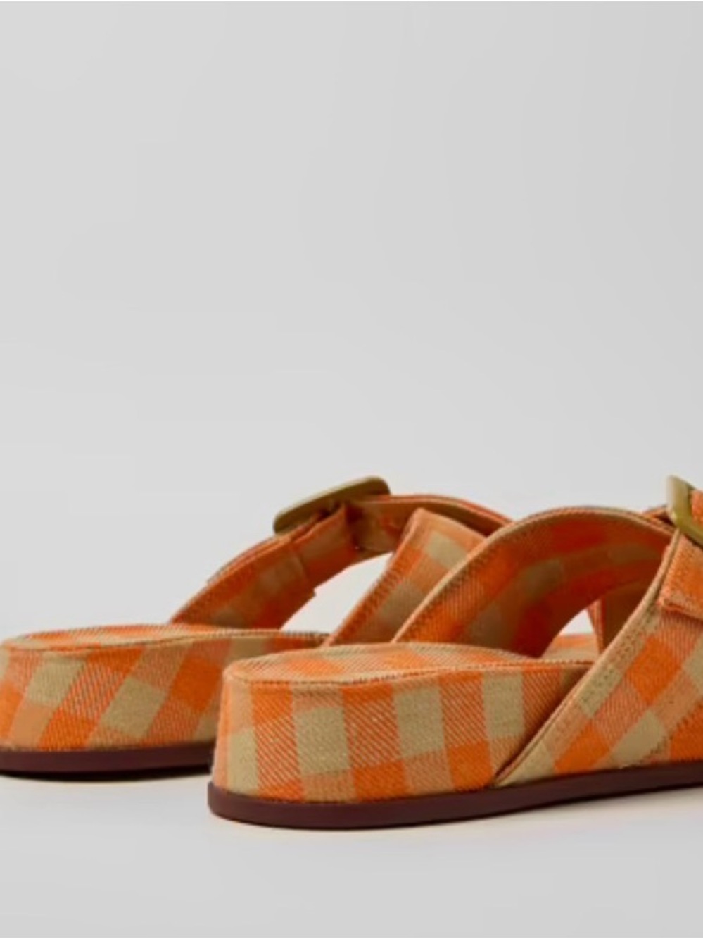 Camper Orange and Tan Gingham Cross-Band Sandals - Picture 5 of 7